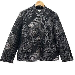Chicos 2‎ Women Jacket L Black Metallic Artwear Textured Brocade Statement Glam